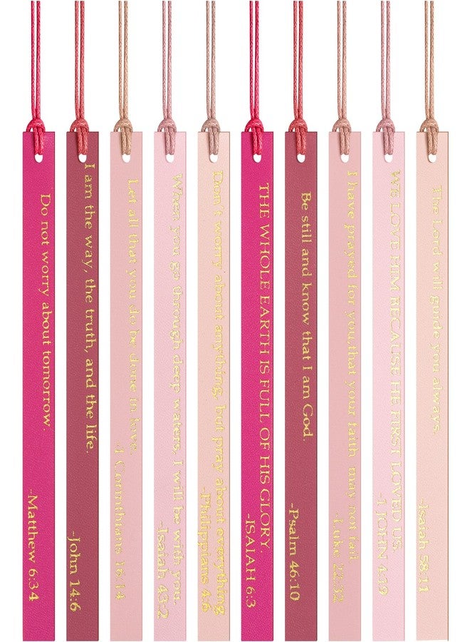 Weekgrat 10 Pcs Christian Bookmarks for Women Leather Bookmarks Handmade Bible Christian Gifts for Women Book Lovers Readers Church Book Club(Rose Red) - Image 1