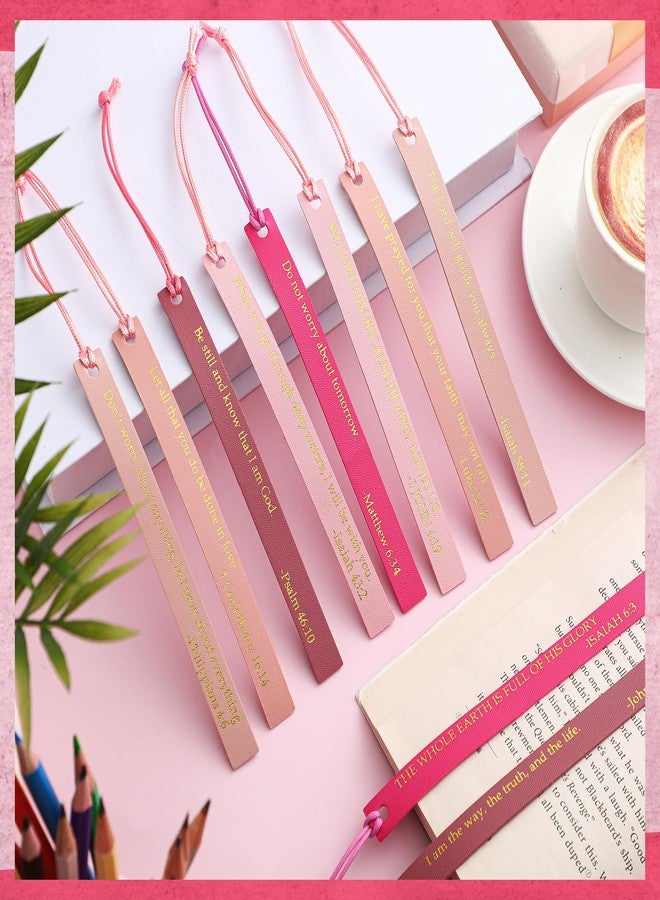 Weekgrat 10 Pcs Christian Bookmarks for Women Leather Bookmarks Handmade Bible Christian Gifts for Women Book Lovers Readers Church Book Club(Rose Red) - Image 3