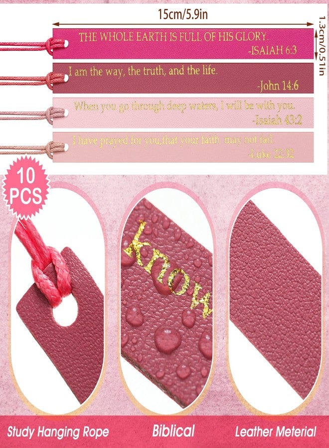 Weekgrat 10 Pcs Christian Bookmarks for Women Leather Bookmarks Handmade Bible Christian Gifts for Women Book Lovers Readers Church Book Club(Rose Red) - Image 2
