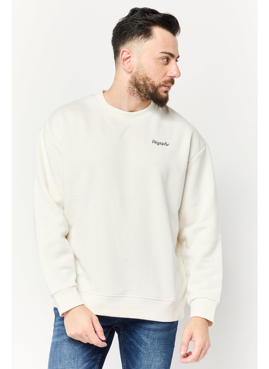 Algspar Men Crew Neck Brand Logo Long Sleeve Sweatshirts, Off White  - Image 1