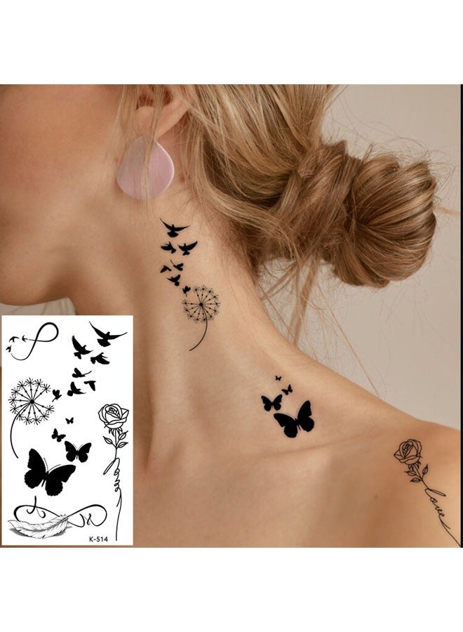 Super ZYouth 21 Geometric Waterproof Temporary Tattoos, Butterfly, Love, Heartbeat, Anchor Text, Lines, Flowers, Animals, Suitable for Children, Adults, Men and Women - Black - Image 2