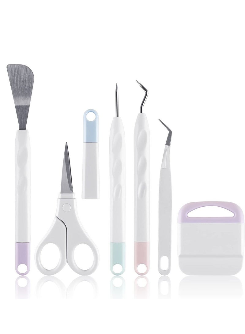 6 Pieces of Craft Vinyl Weeding Tools Set, Hook Weeder Scraper Spatula Tweezers Scissors for Die-Cutting Cardstock Scrapbooking DIY Silhouette Embossing Lettering - Image 1