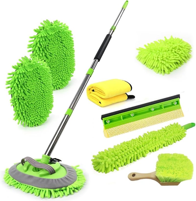 62'' Car Wash Brush Mop Set with Long Handle,Foldable Car Wash Brush Windshield Window Squeegee Car Washing Supply Set for All Car - Image 1