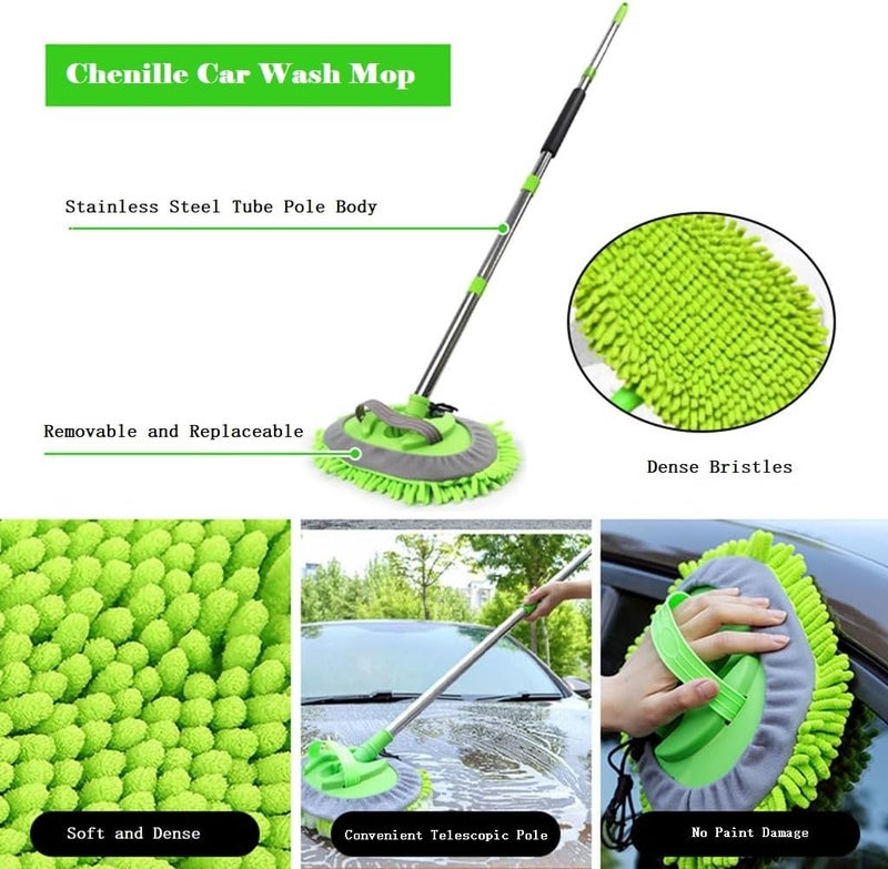 62'' Car Wash Brush Mop Set with Long Handle,Foldable Car Wash Brush Windshield Window Squeegee Car Washing Supply Set for All Car - Image 3