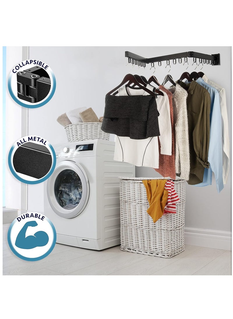 Arabest Wall Mounted Drying Rack, Foldable Clothes Hanger Rack with 18 Hooks and Towel Holder, Clothing Drying Rack for Balcony, Laundry, Bathroom (Black)  - Image 3