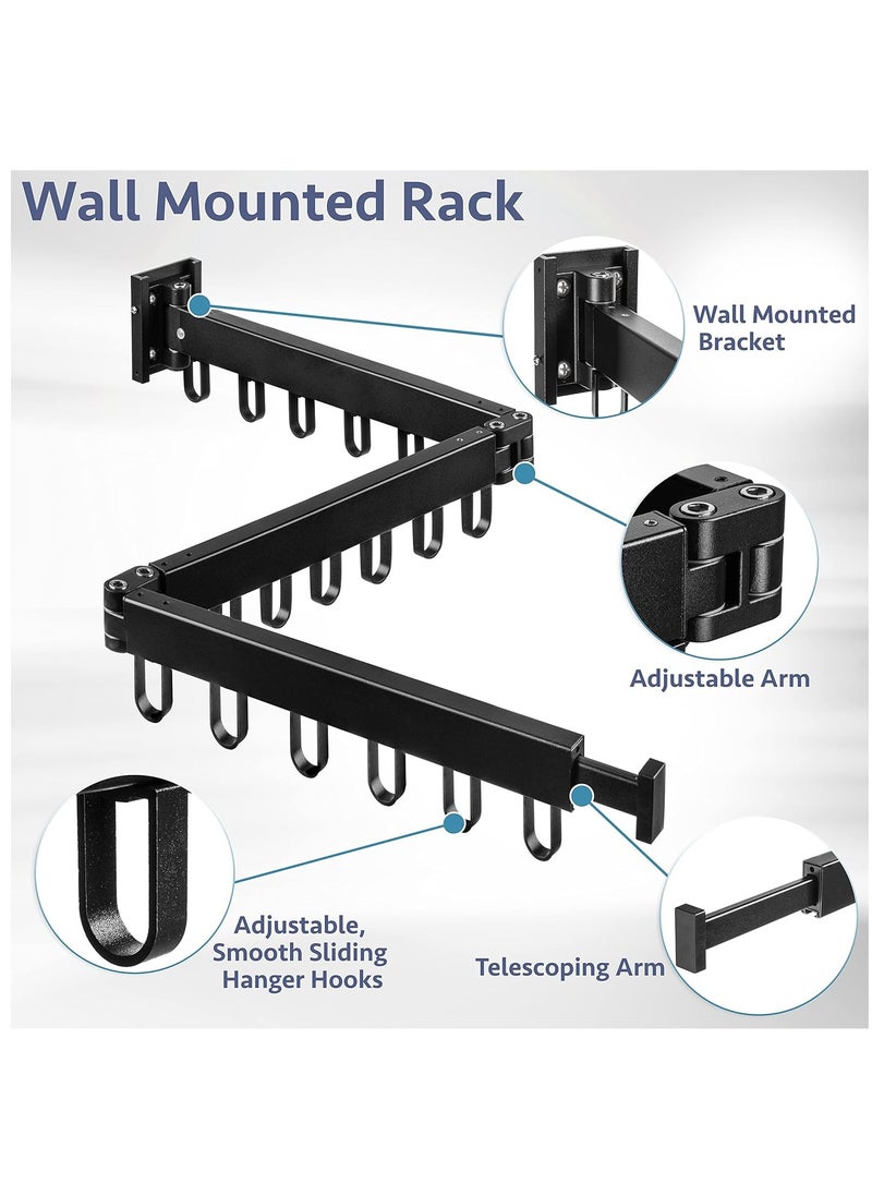 Arabest Wall Mounted Drying Rack, Foldable Clothes Hanger Rack with 18 Hooks and Towel Holder, Clothing Drying Rack for Balcony, Laundry, Bathroom (Black)  - Image 2
