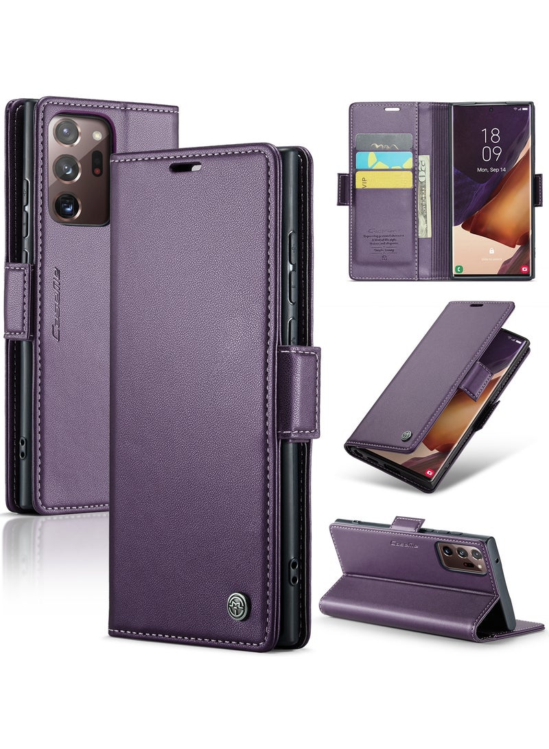CaseMe Flip Wallet Case For Samsung Galaxy Note 20 Ultra [RFID Blocking] PU Leather Wallet Flip Folio Case with Card Holder Kickstand Shockproof Phone Cover (Purple) - Image 1