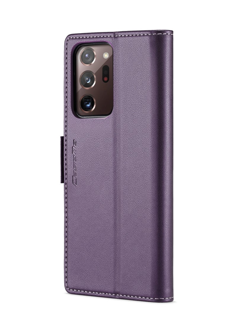 CaseMe Flip Wallet Case For Samsung Galaxy Note 20 Ultra [RFID Blocking] PU Leather Wallet Flip Folio Case with Card Holder Kickstand Shockproof Phone Cover (Purple) - Image 3