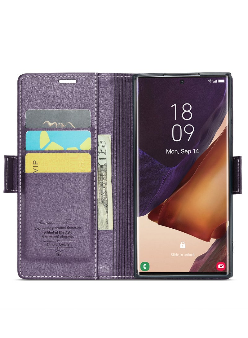 CaseMe Flip Wallet Case For Samsung Galaxy Note 20 Ultra [RFID Blocking] PU Leather Wallet Flip Folio Case with Card Holder Kickstand Shockproof Phone Cover (Purple) - Image 4