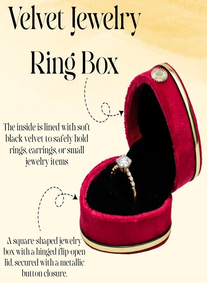 FEBTECH Red Velvet Heart-Shaped Ring Box with Gold Trim and Diamond Logo, Perfect for Engagement Rings, Wedding & Proposals - Image 3
