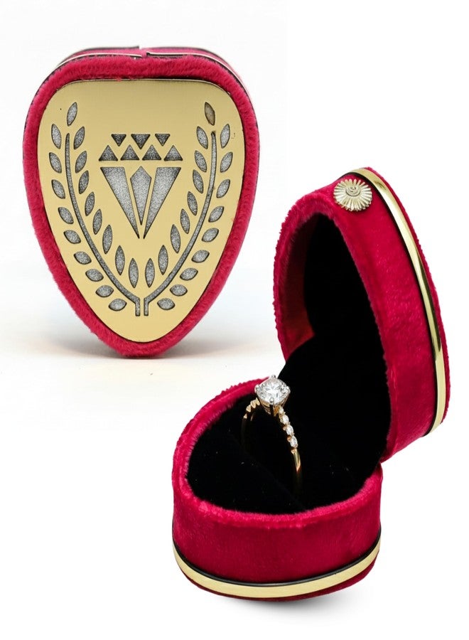 FEBTECH Red Velvet Heart-Shaped Ring Box with Gold Trim and Diamond Logo, Perfect for Engagement Rings, Wedding & Proposals - Image 1