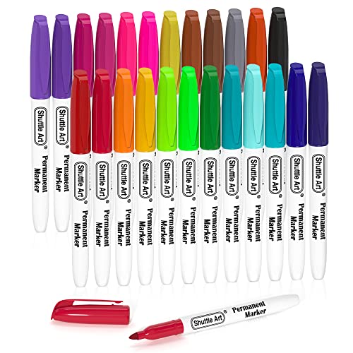 Shuttle Art Permanent Markers 24 Colors Fine Point Assorted Colors Permanent Marker Set Works on PlasticWoodStoneMetal and Glass for Doodling Coloring Marking - Image 1