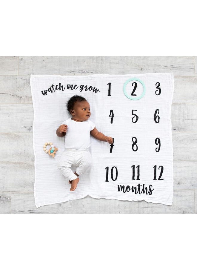 pearhead Little Pear Baby Milestone Marker Blanket, Gender-Neutral Baby Monthly Growth Chart, Baby Girl or Baby Boy Keepsake Blanket, Black & White  - Image 4