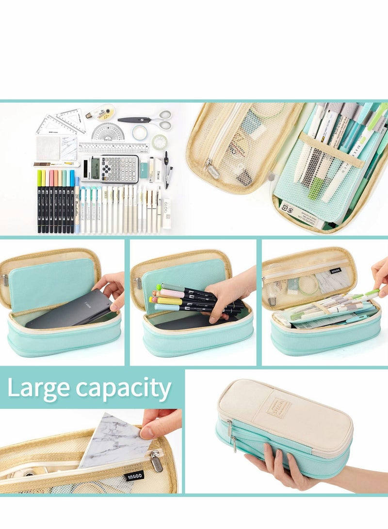 KASTWAVE Big Capacity Pencil Pen Case, Office College School Large Storage High Capacity Bag Pouch Holder Box Organizer Light, (Cyan) - Image 3