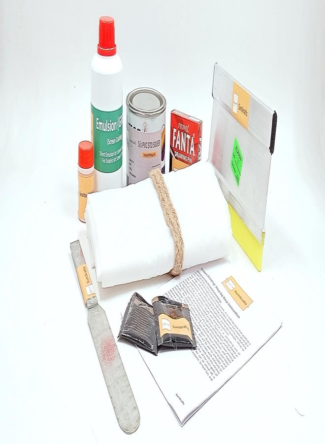 sumikrafts Screen Printing kit: Screen Frame 12x15 with pre Stretched Nylon mesh no 40+ PVC Ink Silver 250gm for Graphic Arts Screen Printing - Image 2