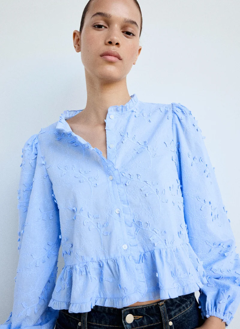 مانجو Embroidered Blouse With Frill Detail