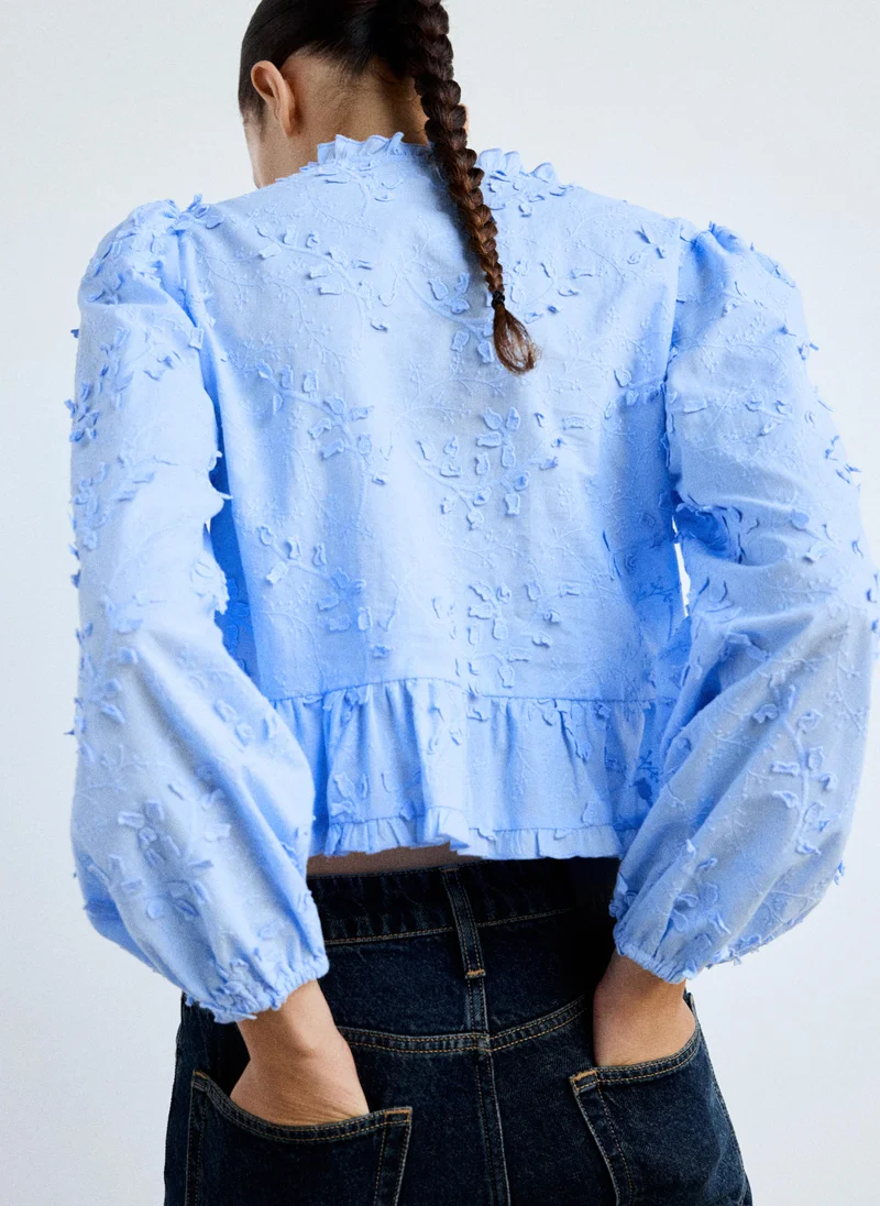 مانجو Embroidered Blouse With Frill Detail