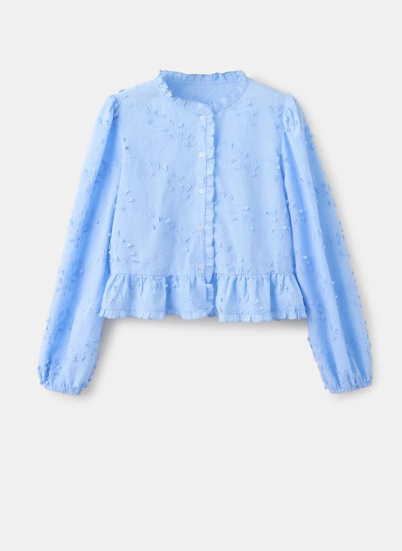 Mango 52-AZUL Embroidered Blouse With Frill Detail for Women | Best Price UAE