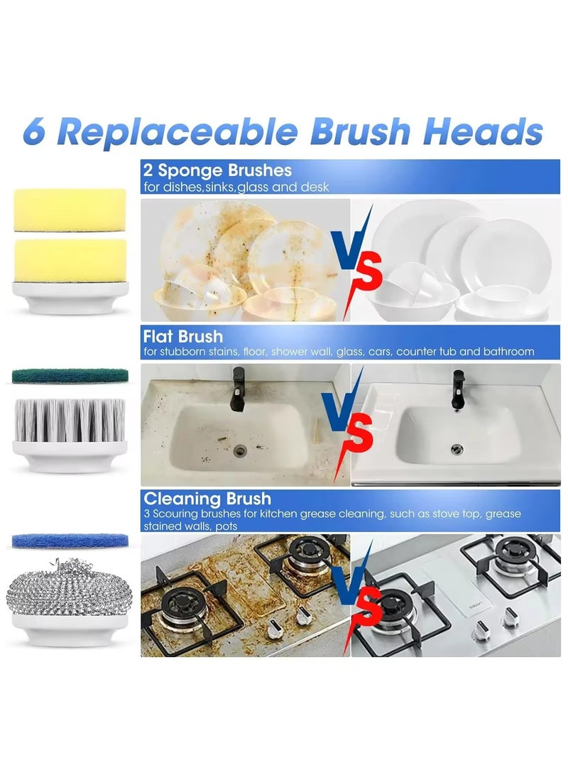 Beauenty Electric Spin Scrubber, Rechargeable Scrubber with Battery Level Display, 6 Replaceable Heads, 3 Adjustable Speeds, Perfect for Cleaning Bathroom, Tile, Cars, Floor, Electric Scrub Brush for Tub - Image 3