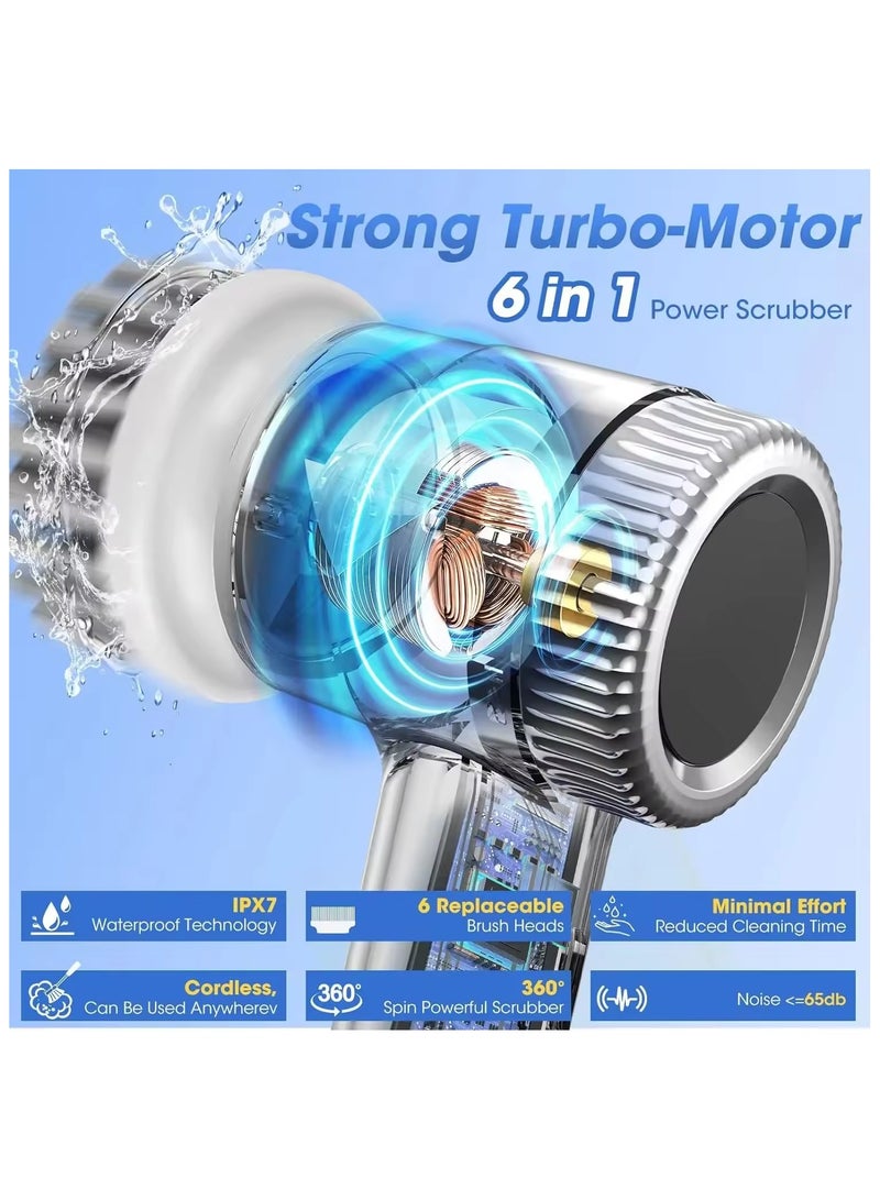 Beauenty Electric Spin Scrubber, Rechargeable Scrubber with Battery Level Display, 6 Replaceable Heads, 3 Adjustable Speeds, Perfect for Cleaning Bathroom, Tile, Cars, Floor, Electric Scrub Brush for Tub - Image 4