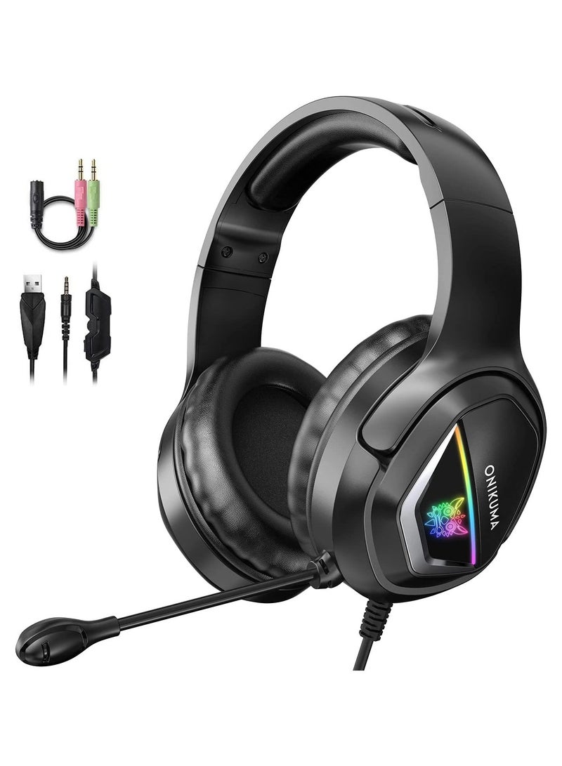 أونيكوما سماعة رأس Onikuma X2 Gaming RGB فوق الأذن مع ميكروفون وإضاءة LED للهاتف المحمول وسماعات الرأس السلكية PS4 - Image 1