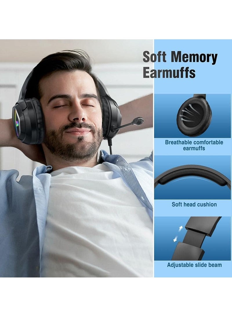 أونيكوما سماعة رأس Onikuma X2 Gaming RGB فوق الأذن مع ميكروفون وإضاءة LED للهاتف المحمول وسماعات الرأس السلكية PS4 - Image 3