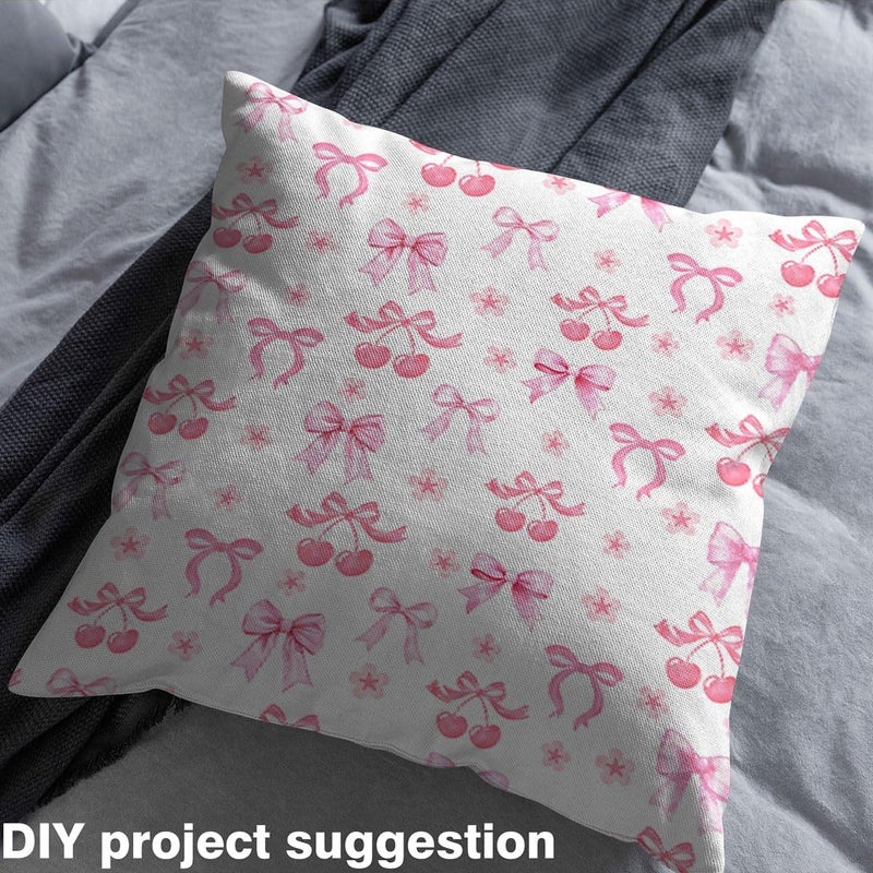 Pink Cherry Bow Upholstery Fabric for Chairs Cute Ribbon Bowknot Fabric by The Yard 72"x63", Spring Romantic Floral Dreamy Princess Bowknot Sewing Fabric for Kids Gifts, Kawaii Room Decor Aesthetic - Image 3
