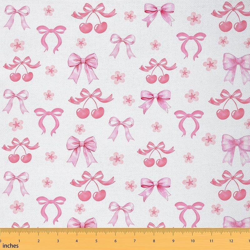 Pink Cherry Bow Upholstery Fabric for Chairs Cute Ribbon Bowknot Fabric by The Yard 72"x63", Spring Romantic Floral Dreamy Princess Bowknot Sewing Fabric for Kids Gifts, Kawaii Room Decor Aesthetic - Image 1