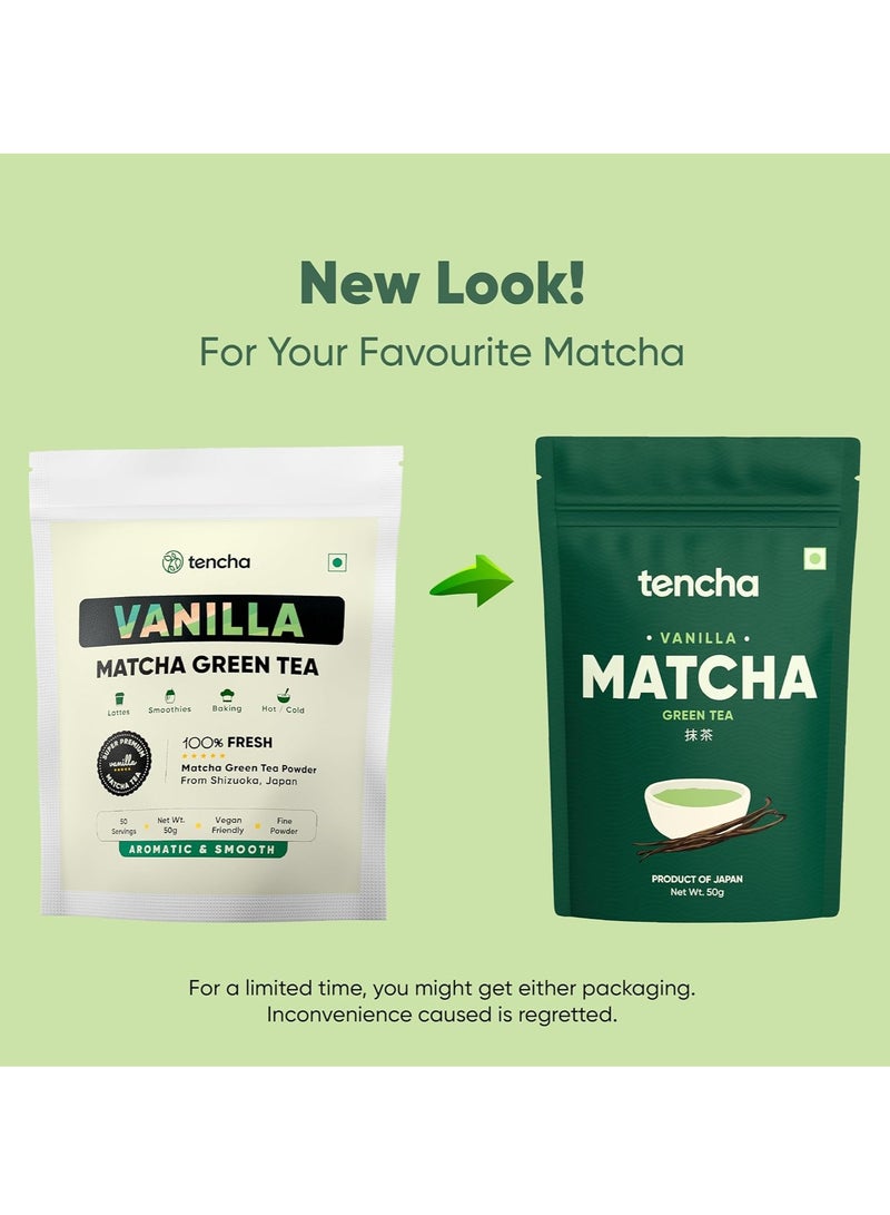 Tencha Vanilla Matcha Tea, 50 Servings, 50 GM | Pure Japanese Matcha Green Tea Powder | Sourced from Shizuoka, Japan | Vegan | No Artificial Sweeteners - Image 2