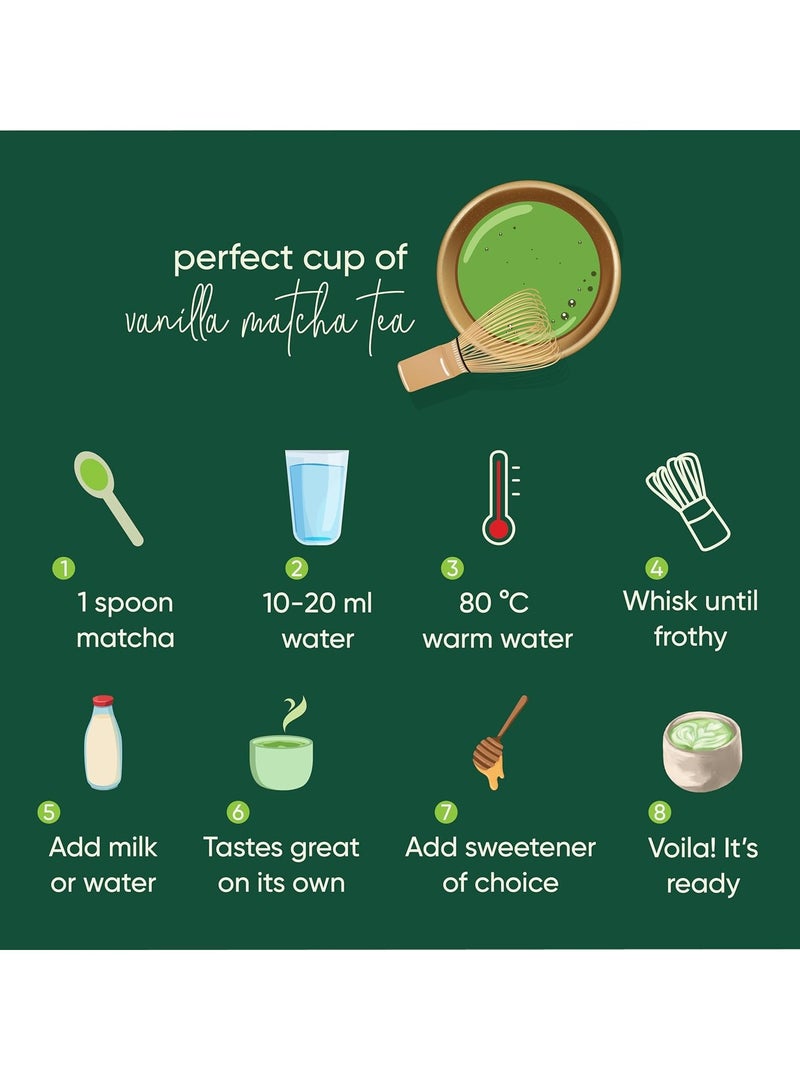 Tencha Vanilla Matcha Tea, 50 Servings, 50 GM | Pure Japanese Matcha Green Tea Powder | Sourced from Shizuoka, Japan | Vegan | No Artificial Sweeteners - Image 5