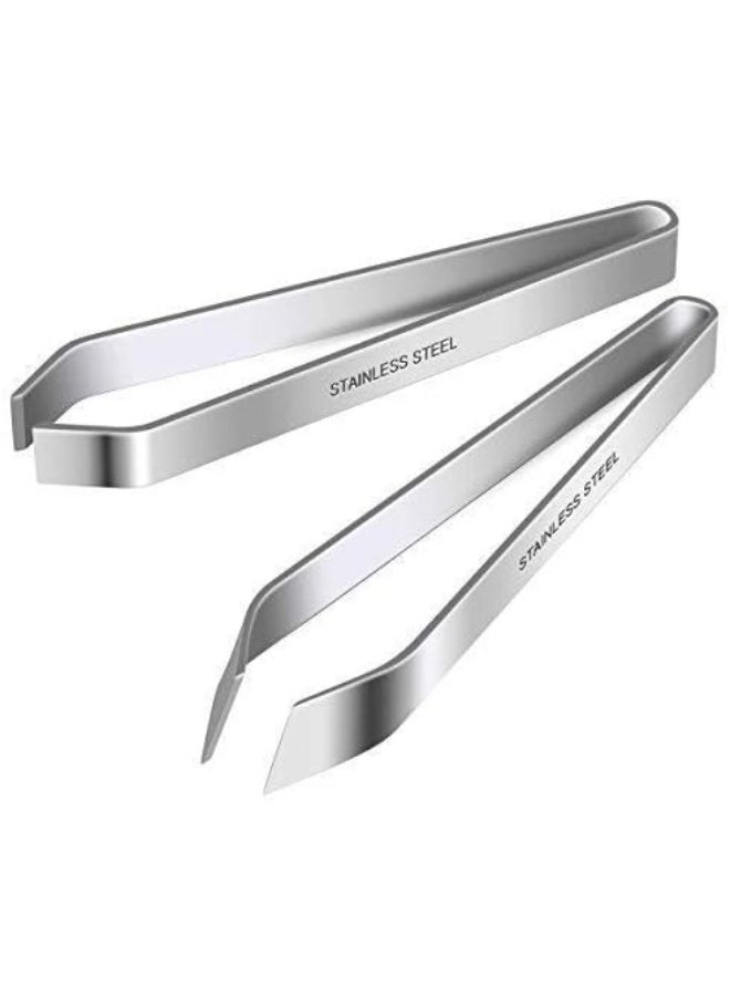iziusy 2 Pieces Fish Bone Tweezers, Stainless Steel Flat and Slant Tweezers Pliers Remover Tool (4.6") - Image 1