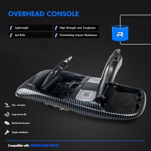 RHAOCZIYAUTO Front LED Overhead Console Assembly Fit for Dodge Ram 1500 2500 3500 1998-2002 Cab Interior Ceiling Dome Reading Light Map lights Lamp Replaces # SN96TL2AA SN94TL2AA L0021202 5013609AA (Carbon fibre) - Image 3