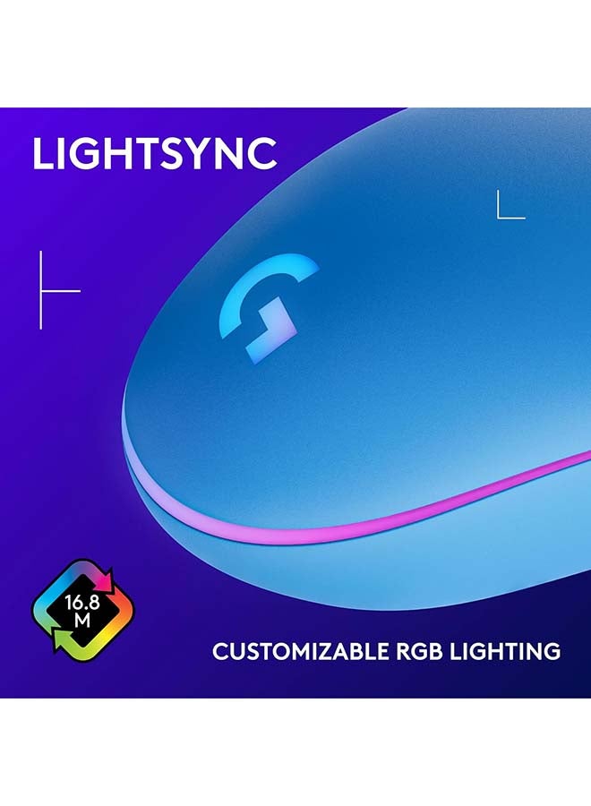 Logitech G203 2nd Gen Wired Gaming Mouse, 8,000 DPI, Rainbow Optical Effect LIGHTSYNC RGB, 6 Programmable Buttons, On-Board Memory, Screen Mapping, PC/Mac Computer and Laptop Compatible - Blue - Image 4