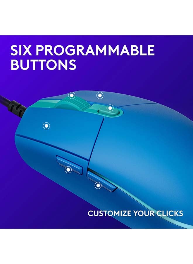 Logitech G203 2nd Gen Wired Gaming Mouse, 8,000 DPI, Rainbow Optical Effect LIGHTSYNC RGB, 6 Programmable Buttons, On-Board Memory, Screen Mapping, PC/Mac Computer and Laptop Compatible - Blue - Image 3