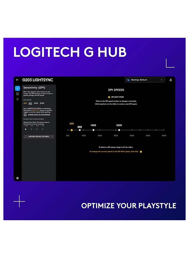 Logitech G203 2nd Gen Wired Gaming Mouse, 8,000 DPI, Rainbow Optical Effect LIGHTSYNC RGB, 6 Programmable Buttons, On-Board Memory, Screen Mapping, PC/Mac Computer and Laptop Compatible - Blue - Image 5