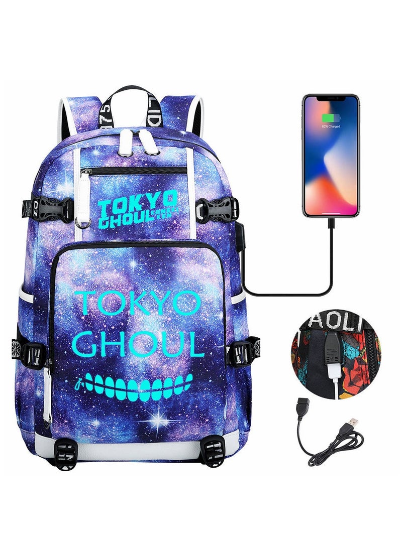 طوكيو - حقيبة ظهر للسفر الترفيهية للشباب مزودة بمنفذ USB مطبوعة من Nightglow - Image 1