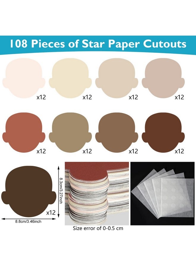 Geyee 108 Pcs Face Multicultural Construction Paper Assorted Skin Tone Color Face Shaped Paper Cutouts Face Styles Cardboard Cutout For Kids Classroom Office Bulletin Board Decorations Craft Projects - Image 2