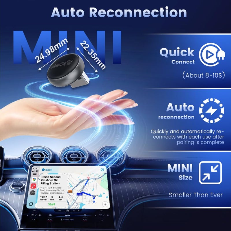 Carlinkit Mini Ultra3 Wireless CarPlay & Android Auto Adapter for OEM Wired Cars - 2.4/5Ghz WiFi Fast Boot, Plug & Play, Online Update, Mini Desgin Compatible with iOS 10+/Android 11.0+ - Image 2