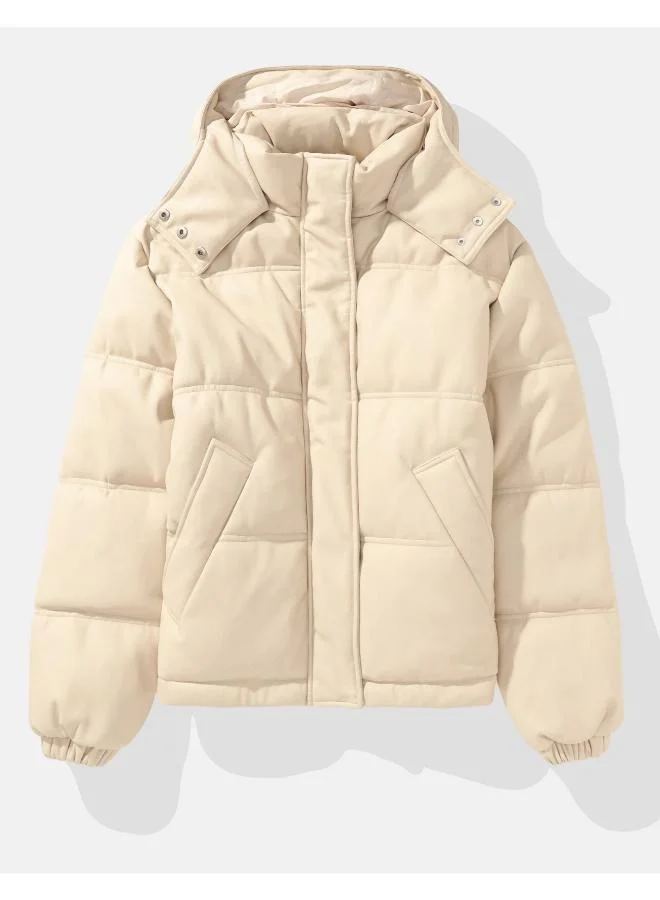 American Eagle AE Vegan Leather Puffer Jacket