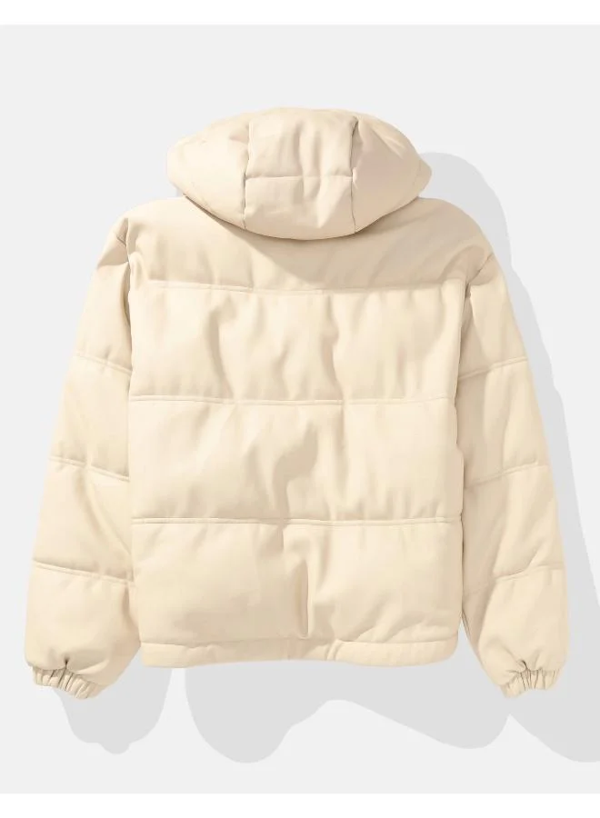 American Eagle AE Vegan Leather Puffer Jacket