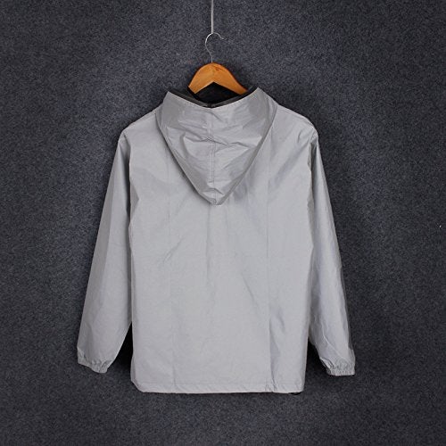 fangfei Reflective Coat Hooded Windbreaker Fashion Runing Pocket Jacket (XL) Gray - Image 4