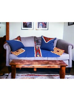 ماركة غير محددة طقم للكنبه قماش دك في خيامي 3 قطع (1 رانر+2 غطاء وساده) - ازرق  - Image 1