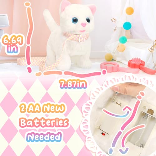 Tagitary Plush Toys Electronic Toy Cat That Walking and Meowing,Tail Wagging Interactive Toy Cat for Kids with Leash,Easter Christmas Birthday Gift for Toddlers Kids - Image 2