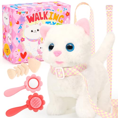 Tagitary Plush Toys Electronic Toy Cat That Walking and Meowing,Tail Wagging Interactive Toy Cat for Kids with Leash,Easter Christmas Birthday Gift for Toddlers Kids - Image 1