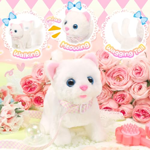Tagitary Plush Toys Electronic Toy Cat That Walking and Meowing,Tail Wagging Interactive Toy Cat for Kids with Leash,Easter Christmas Birthday Gift for Toddlers Kids - Image 4