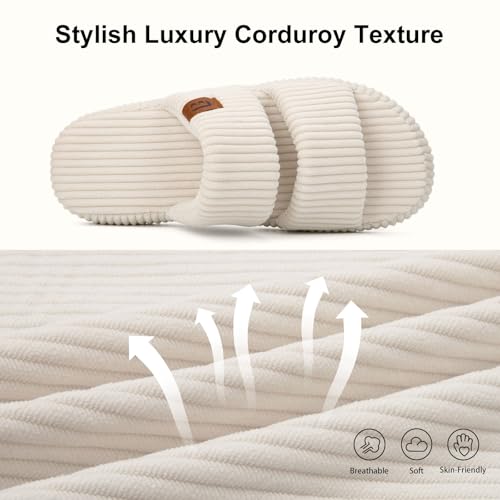 LongBay Slippers for Women Memory Foam Open Toe Slide Indoor House Shoes Slip On Bedroom Comfy Gift Beige, 11-12 - Image 5