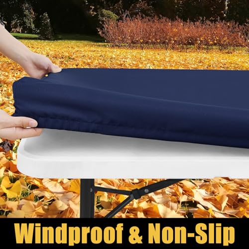 Smiry Rectangle Picnic Table Cloth, Waterproof Elastic Fitted Tablecloths for 6 Foot Tables, Washable Polyester Table Cover for Camping, Indoor and Outdoor (Navy, 30"x72") - Image 2