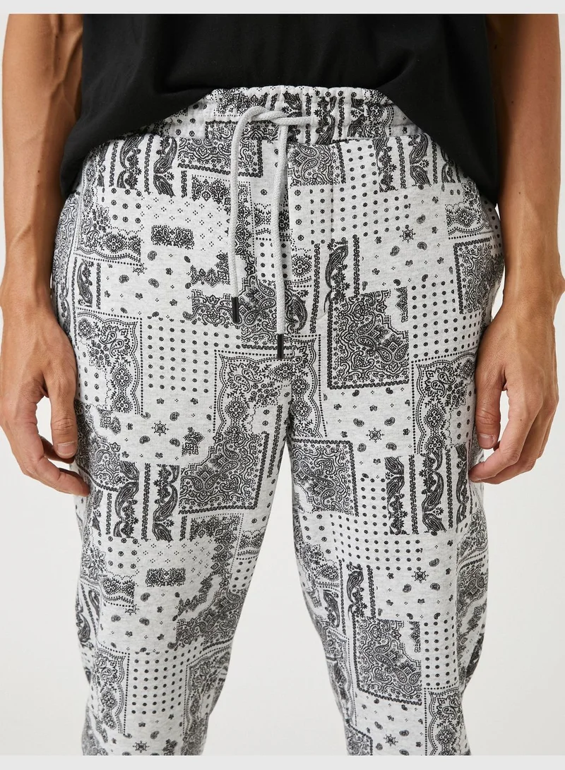 كوتون Shawl Patterned Sweatpants Drawstring Pocket Detailed