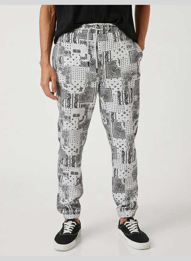 كوتون Shawl Patterned Sweatpants Drawstring Pocket Detailed