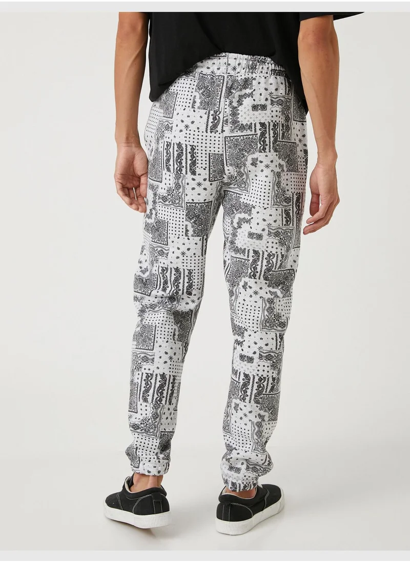 KOTON Shawl Patterned Sweatpants Drawstring Pocket Detailed
